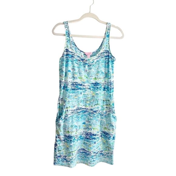 Lilly Pulitzer Dress Size XS Blue Sleeveless High Tide‎ Toile Beach Pattern - Picture 1 of 7